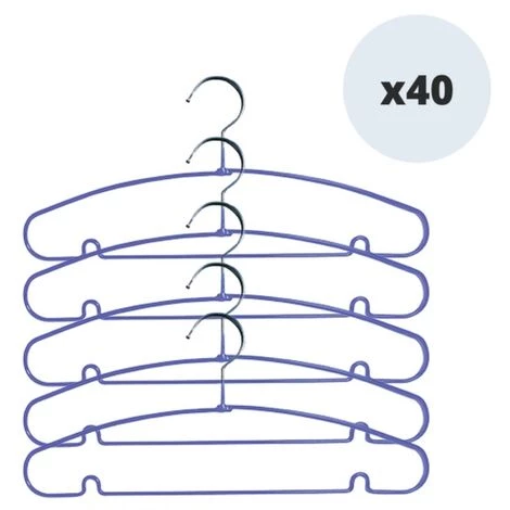 MSV Lot De 40 Cintres En Acier Plastifié Antiglisse Bleu - Violet 1 MSV Lot De 40 Cintres En Acier Plastifié Antiglisse Bleu - Violet