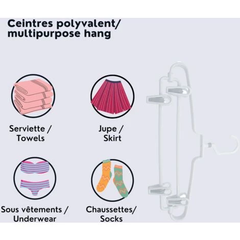 MSV Lot De 12 Cintres Multi Pinces Pour Pantalon Ou Jupe - Blanc 2 MSV Lot De 12 Cintres Multi Pinces Pour Pantalon Ou Jupe - Blanc – Image 2