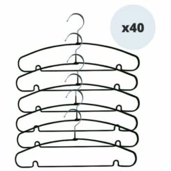 MSV Lot De 40 Cintres En Acier Plastifié Antiglisse Noir - Noir