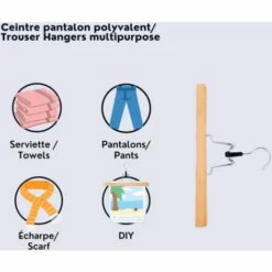 MSV Lot De 12 Cintres En Bois Pour Pantalon Ou Jupe 30cm - Beige -Promos MSV Magasin 34056086 5