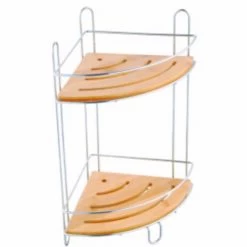 MSV Etagère De Douche D'angle à Ventouses En Bambou - Marron