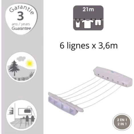 MSV Etendoir à Linge & Porte Vêtements 6 Fils 21M PP & PS Blanc - Blanc 2 MSV Etendoir à Linge & Porte Vêtements 6 Fils 21M PP & PS Blanc - Blanc – Image 2