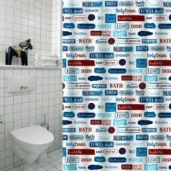 MSV Rideau De Douche Polyester LABELS 180x200cm QUALITÉ PREMIUM Multicolor - Multicolor