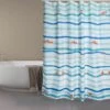 MSV Rideau De Douche Polyester DEEP OCEAN 180x200cm Bleu & Blanc - Anneaux Inclus - Bleu