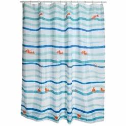 MSV Rideau De Douche Polyester DEEP OCEAN 180x200cm Bleu & Blanc - Anneaux Inclus - Bleu -Promos MSV Magasin 38716614 4