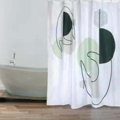 MSV Rideau De Douche Polyester MINIMALIST STYLE 180x200cm Gris, Blanc & Noir - Anneaux Inclus - Gris