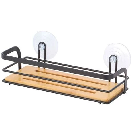 MSV Étagère De Douche à Ventouses HIKO Bambou & Acier Noir - Noir 1 MSV Étagère De Douche à Ventouses HIKO Bambou & Acier Noir - Noir