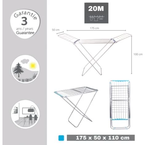 MSV Etendoir à Linge à Ailes En Alu 20M (emboûts Bleu) - Bleu 2 MSV Etendoir à Linge à Ailes En Alu 20M (emboûts Bleu) - Bleu – Image 2