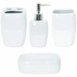 MSV Ensemble 4 Accessoires De Salle De Bain Céramique CLASSIC Blanc - Blanc