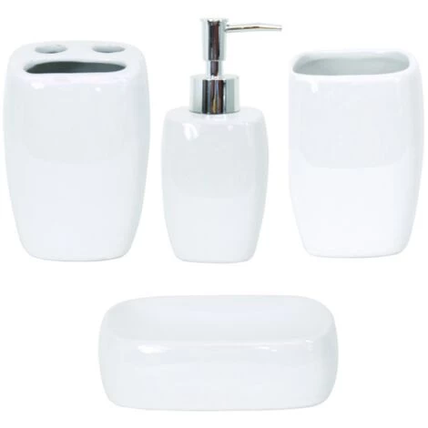 MSV Ensemble 4 Accessoires De Salle De Bain Céramique CLASSIC Blanc - Blanc 1 MSV Ensemble 4 Accessoires De Salle De Bain Céramique CLASSIC Blanc - Blanc