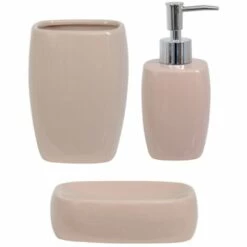 MSV Ensemble 3 Accessoires De Salle De Bain Céramique CLASSIC Beige - Beige