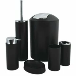 MSV Ensemble 6 Accessoires De Salle De Bain PP HANNAH Noir Mat - Noir