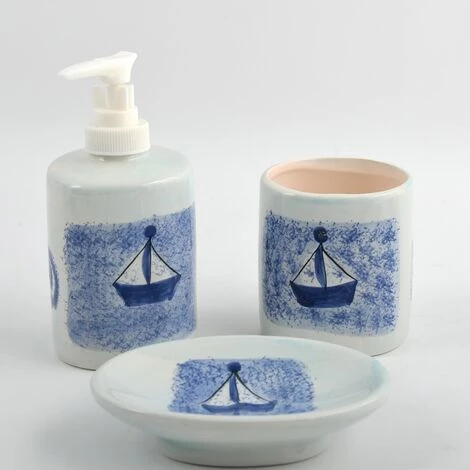 MSV Lot De D'accessoires De Salle De Bain BATEAUX Bleu & Blanc - Bleu 2 MSV Lot De D'accessoires De Salle De Bain BATEAUX Bleu & Blanc - Bleu – Image 2