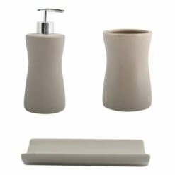 MSV Ensemble 3 Accessoires De Salle De Bain Céramique PALMA Taupe - Taupe
