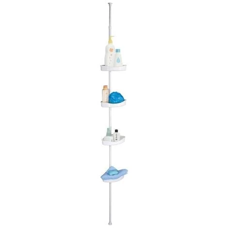 MSV Etagère De Douche D'angle Auto-portée 125-245cm Blanc Telescopique - Sans Perçage - 4 Tablettes - Blanc 1 MSV Etagère De Douche D'angle Auto-portée 125-245cm Blanc Telescopique - Sans Perçage - 4 Tablettes - Blanc