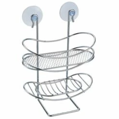 MSV Étagère Panier De Douche à Ventouses Ovale & Porte Savon Acier Chromé - Chromé