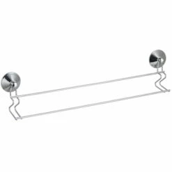 MSV Porte Serviettes Double Mural à Ventouses Acier Chromé - Gris