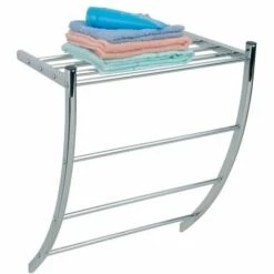 MSV Porte Serviettes & étagère Murale En Acier Chromé - Gris