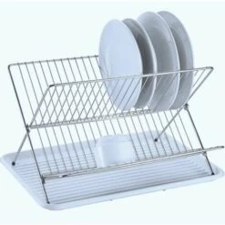 MSV Egouttoir à Vaisselle Pliant Avec Plateau En Acier Chromé Blanc - Blanc