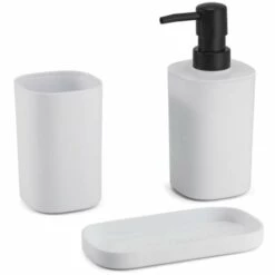MSV Ensemble 3 Accessoires De Salle De Bain LONA Blanc - Blanc