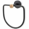 MSV Anneau Porte Serviettes Mural Rond En Acier & Bambou IANA Noir Mat - Noir