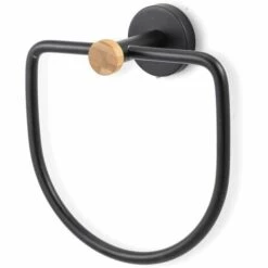MSV Anneau Porte Serviettes Mural Rond En Acier & Bambou IANA Noir Mat - Noir