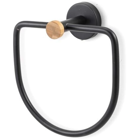 MSV Anneau Porte Serviettes Mural Rond En Acier & Bambou IANA Noir Mat - Noir 1 MSV Anneau Porte Serviettes Mural Rond En Acier & Bambou IANA Noir Mat - Noir