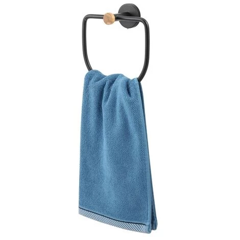 MSV Anneau Porte Serviettes Mural Rond En Acier & Bambou IANA Noir Mat - Noir 2 MSV Anneau Porte Serviettes Mural Rond En Acier & Bambou IANA Noir Mat - Noir – Image 2