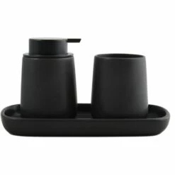 MSV Lot De 3 Accessoires De Salle De Bain En Céramique MAONIE Noir Mat - Noir