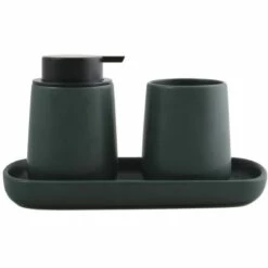 MSV Lot De 3 Accessoires De Salle De Bain En Céramique MAONIE Vert Foncé Mat - Vert