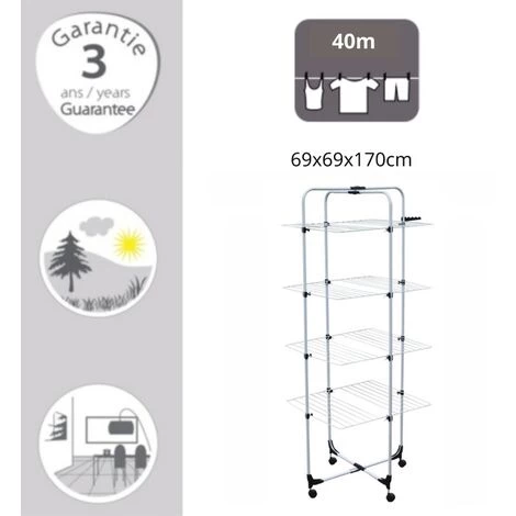 MSV Etendoir à Linge Tour 4 Niveaux à Roulettes 40M Acier Blanc - Blanc 2 MSV Etendoir à Linge Tour 4 Niveaux à Roulettes 40M Acier Blanc - Blanc â Image 2