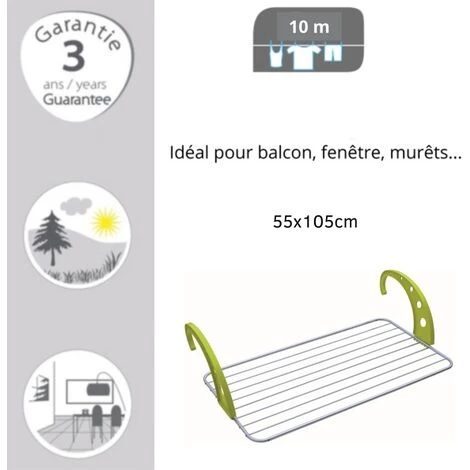 MSV Etendoir à Linge Spécial Balcon 10M Alu Coloris Assortis (Bleu, Vert Ou Violet) - Multicolor 4 MSV Etendoir à Linge Spécial Balcon 10M Alu Coloris Assortis (Bleu, Vert Ou Violet) - Multicolor – Image 4