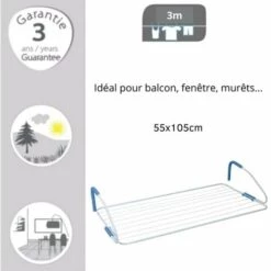 MSV Etendoir à Linge Spécial Balcon 10M Acier Ajustable Coloris Assortis (Bleu, Vert Ou Rose) - Multicolor -Promos MSV Magasin 63530001 4