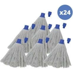 MSV Lot De 24 Franges à Serpillière De Rechange En Coton Supérieur 220gr Blanc - Embout Héxagonal - Blanc