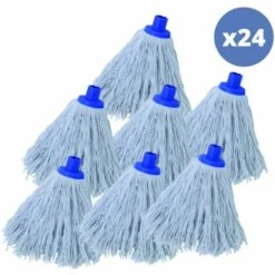 MSV Lot De 24 Franges à Serpillière De Rechange En Coton Supérieur 220gr Blanc - Embout Héxagonal - Blanc