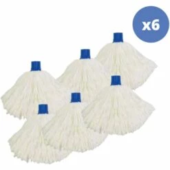 MSV Lot De 6 Franges à Serpillière De Rechange En Microfibre 150gr - Embout Héxagonal - Blanc