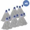 MSV Lot De 6 Franges à Serpillière De Rechange En Coton Supérieur 250gr Blanc - Embout Héxagonal - Blanc