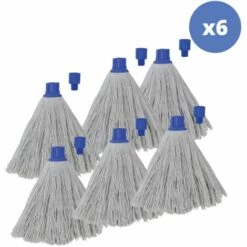 MSV Lot De 6 Franges à Serpillière De Rechange En Coton Supérieur 250gr Blanc - Embout Héxagonal - Blanc