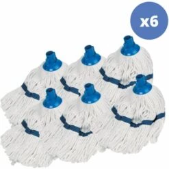 MSV Lot De 6 Franges à Serpillière De Rechange En Coton 185gr Doublé Blanc - Blanc