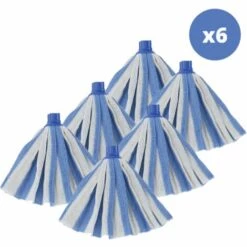 MSV Lot De 6 Franges à Serpillière De Rechange En Coton Bleu - Embout Héxagonal - Bleu