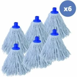 MSV Lot De 6 Franges à Serpillière De Rechange En Coton Supérieur 220gr Blanc - Embout Héxagonal - Blanc