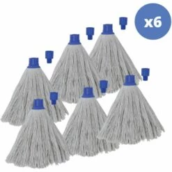 MSV Lot De 6 Franges à Serpillière De Rechange En Coton Supérieur 220gr Blanc - Embout Héxagonal - Blanc