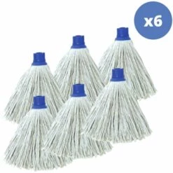 MSV Lot De 6 Franges à Serpillière De Rechange En Coton Supérieur 185gr Écrue - Blanc