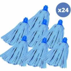 MSV Lot De 24 Franges à Serpillière De Rechange En Viscose Bleu - Inclus Adaptateur - Embout Héxagonal - Bleu
