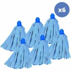 MSV Lot De 6 Franges à Serpillière De Rechange En Viscose Bleu - Inclus Adaptateur Embout Héxagonal - Bleu