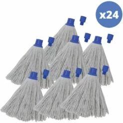 MSV Lot De 24 Franges à Serpillière De Rechange En Coton Supérieur 250gr Blanc - Embout Héxagonal - Blanc