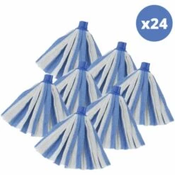 MSV Lot De 24 Franges à Serpillière De Rechange En Coton Bleu - Embout Héxagonal - Bleu