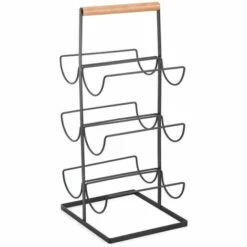 MSV Etagère Range Bouteilles Design Industriel Bois & Acier ELIE Noir Mat - Noir