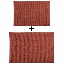 MSV Lot De 2 Tapis De Bain Microfibre CHENILLE 40x60cm & 60x90cm Terracotta - Terracotta