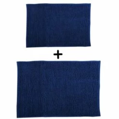 MSV Lot De 2 Tapis De Bain Microfibre CHENILLE 40x60cm & 60x90cm Bleu Foncé - Bleu